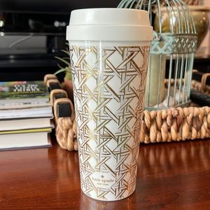 Like New Kate Spade Gold Basketweave Pattern Travel Coffee Thermos